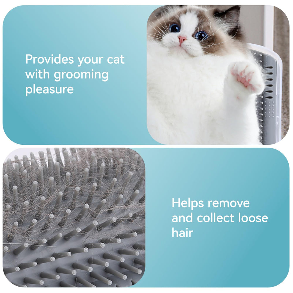 Tiny Pets 2Packs cat self groomer catnip included close-up highlighting enrichment during home grooming ritual.