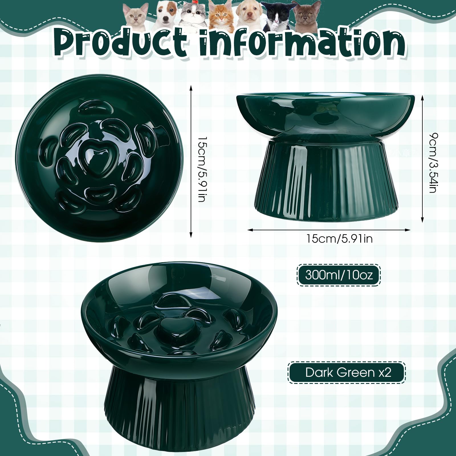 Tioncy ceramic elevated bowls close-up showing ridge design that slows eating.