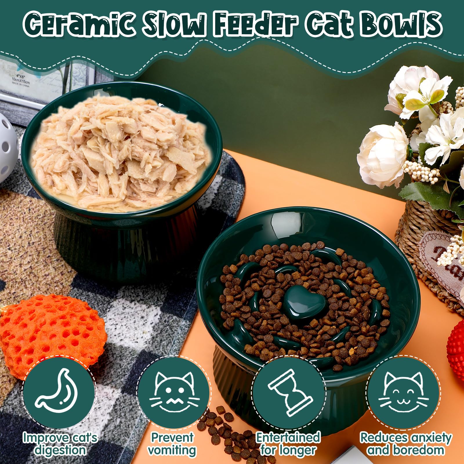 Tioncy dual-bowl setup demonstrates versatile use for dry and wet food.