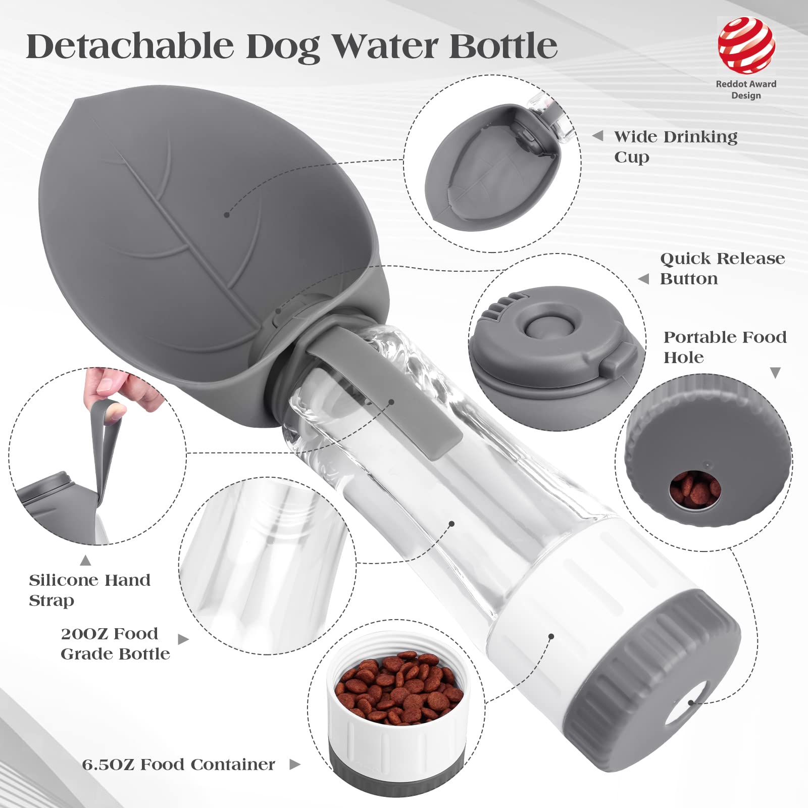 TIOVERY dog water bottle with leaf bowl ready for easy drinking on the go.