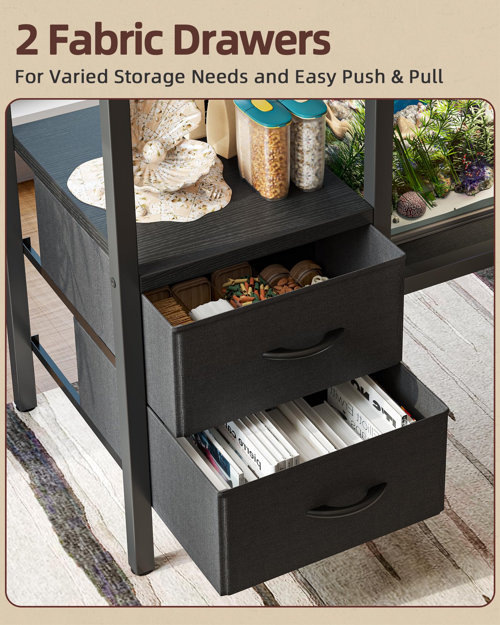 TIQLAB aquarium stand black finish offers sleek style and rust resistance.