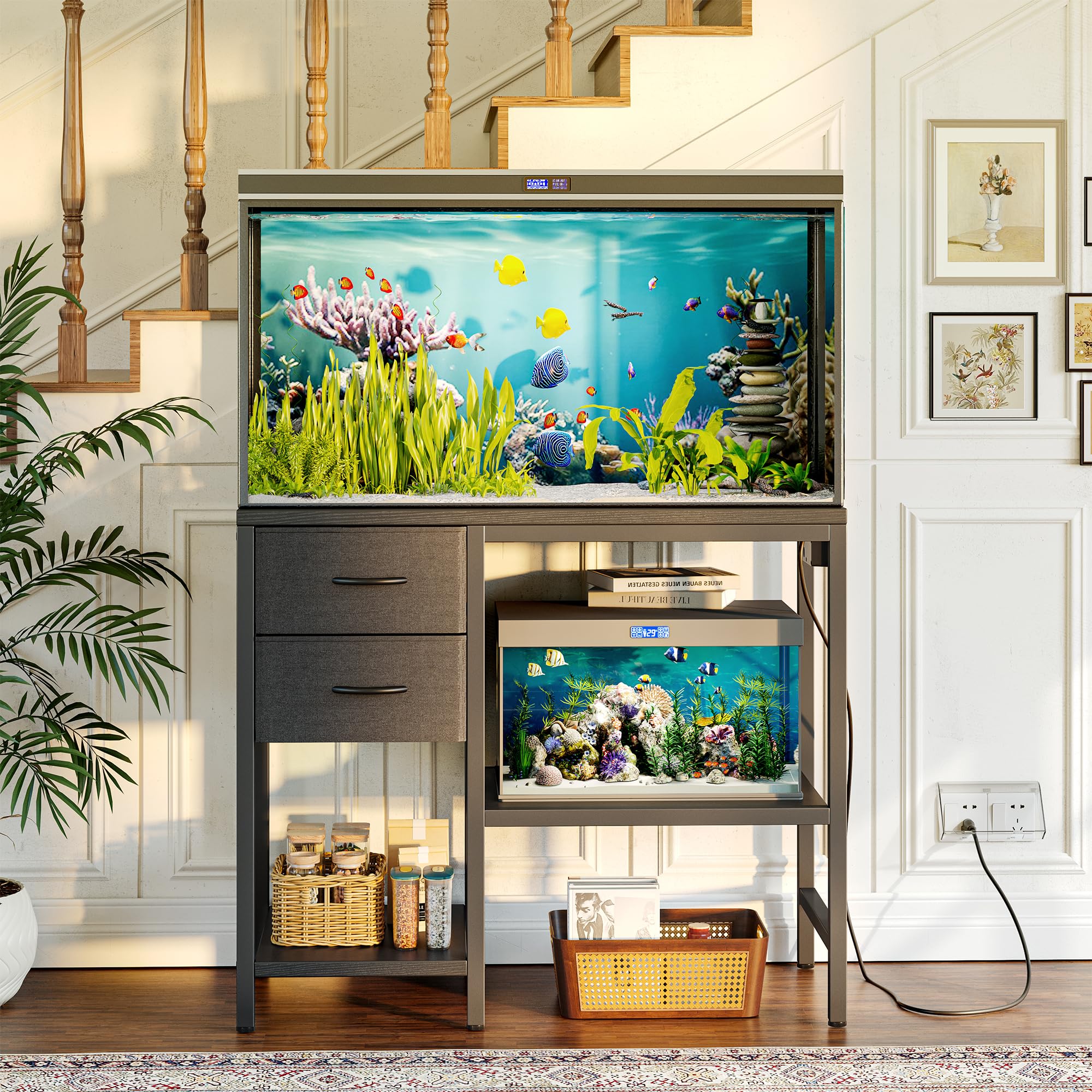 TIQLAB aquarium stand room-setup demonstrates easy integration into living or workspaces.