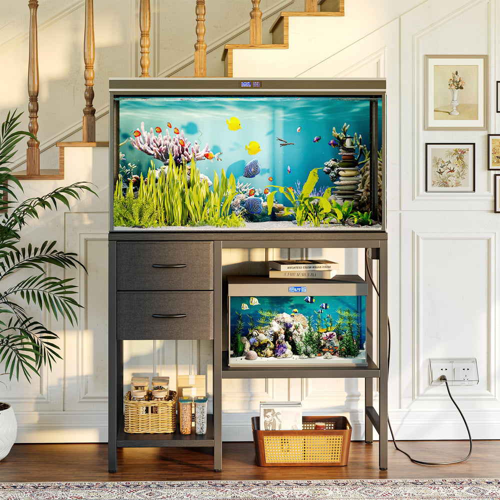 TIQLAB aquarium stand room-setup demonstrates easy integration into living or workspaces.