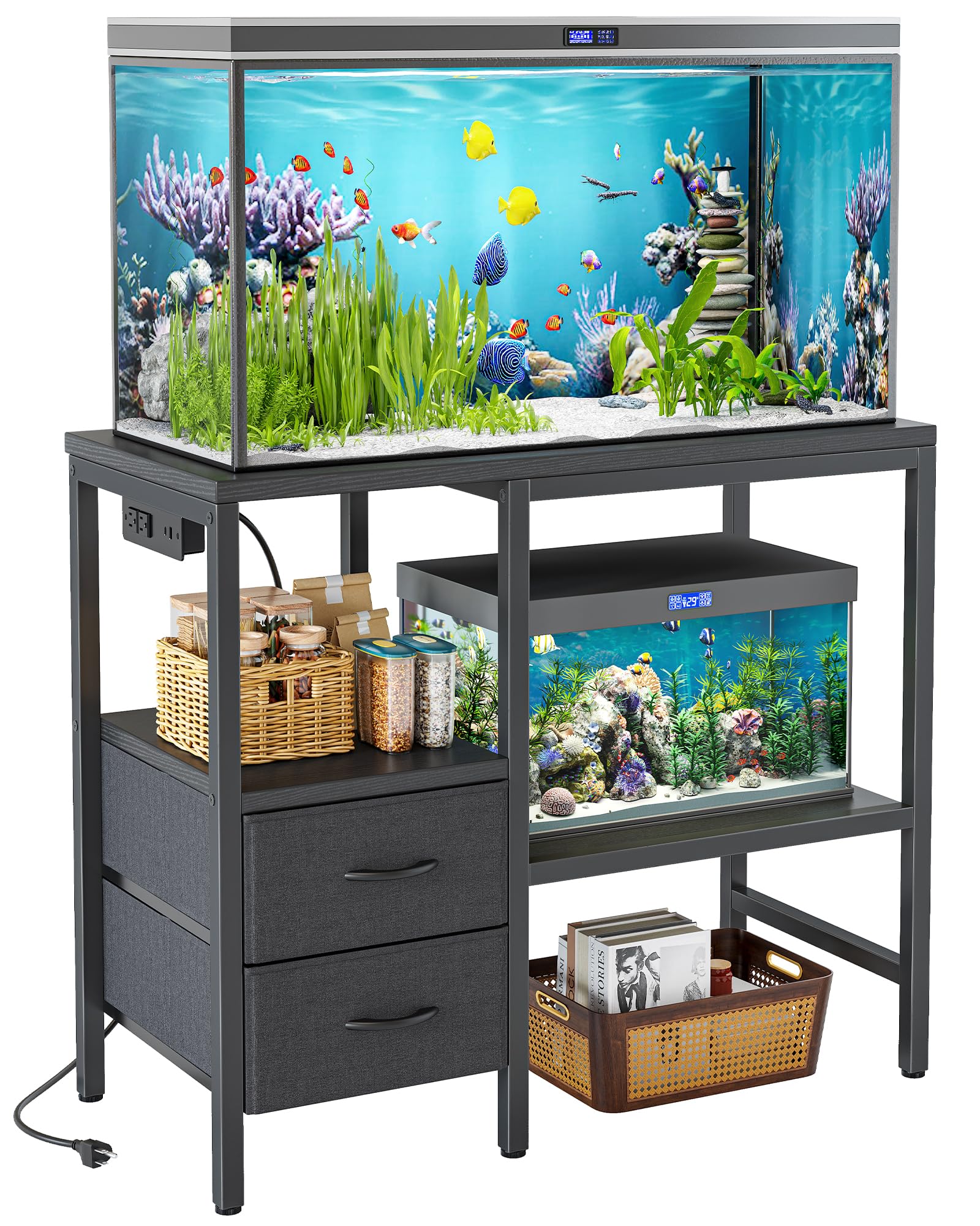 TIQLAB aquarium stand tabletop view shows a sturdy surface for tank display and tidy setup.