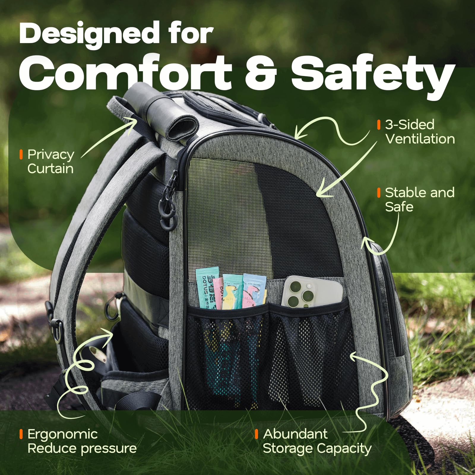 Tirige carrier backpack breathable-mesh ensures ventilation and visibility for comfort on journeys.