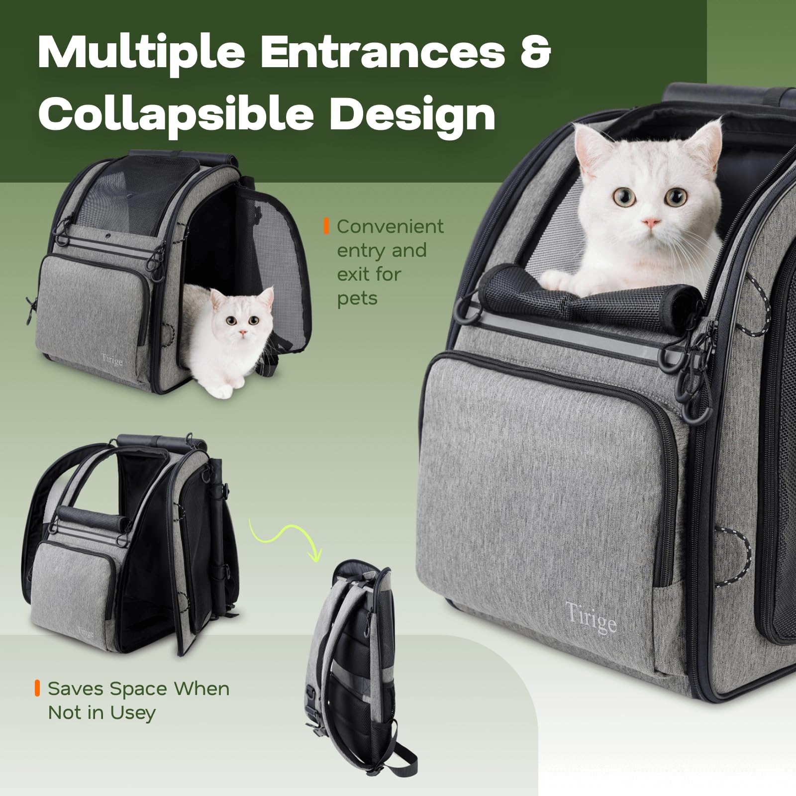 Tirige carrier backpack gray-finish offers a sleek, versatile look for adventures with pets.