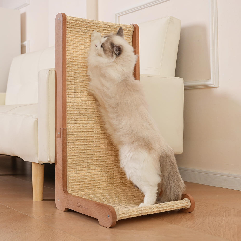 Tismucel scratching post with beechwood base for durable furniture protection.