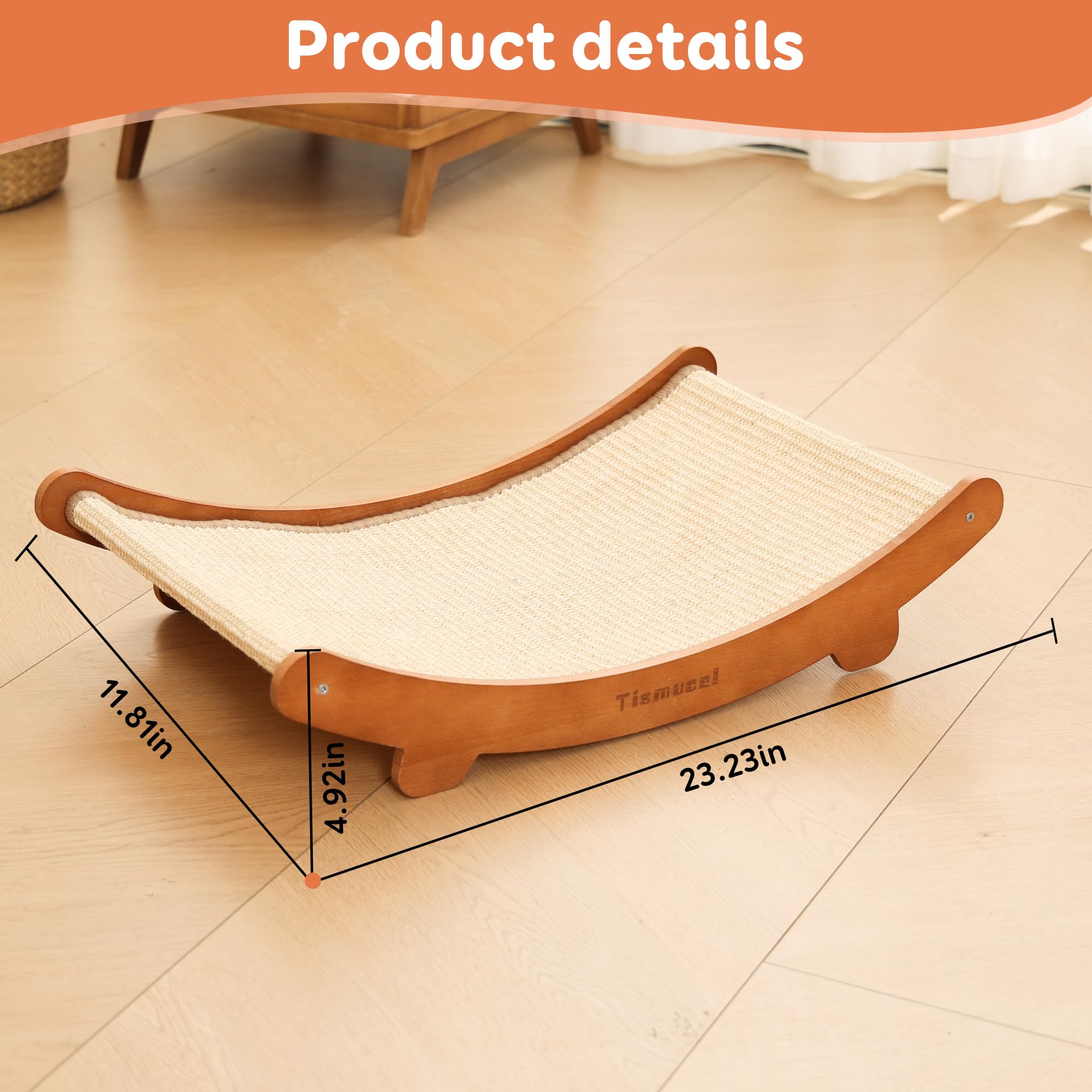 Tismucel sisal scratcher bed hammock showcases cozy lounging next to scratching zones.