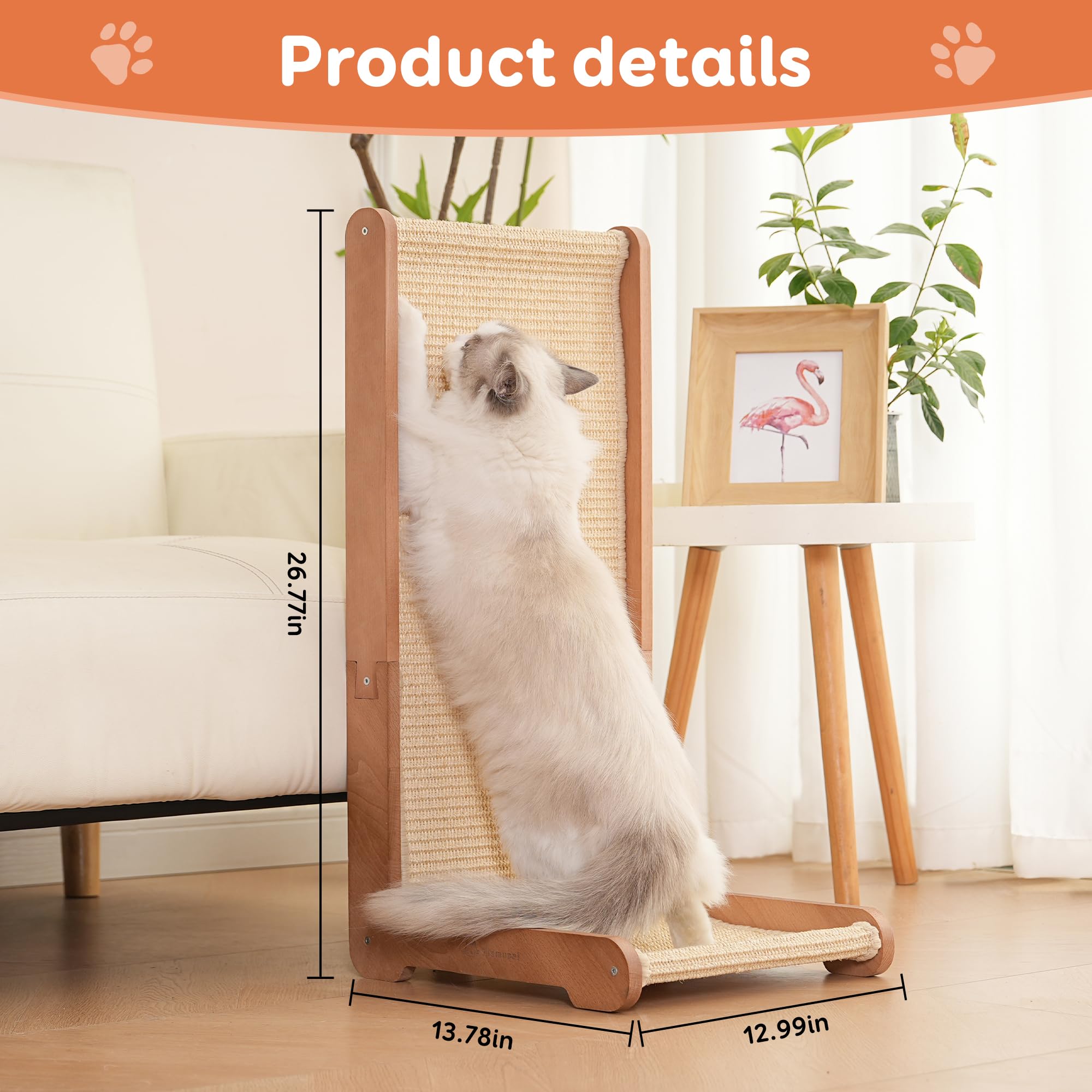 Tismucel sisal woven scratch pad shown vertical for tall cat scratching.