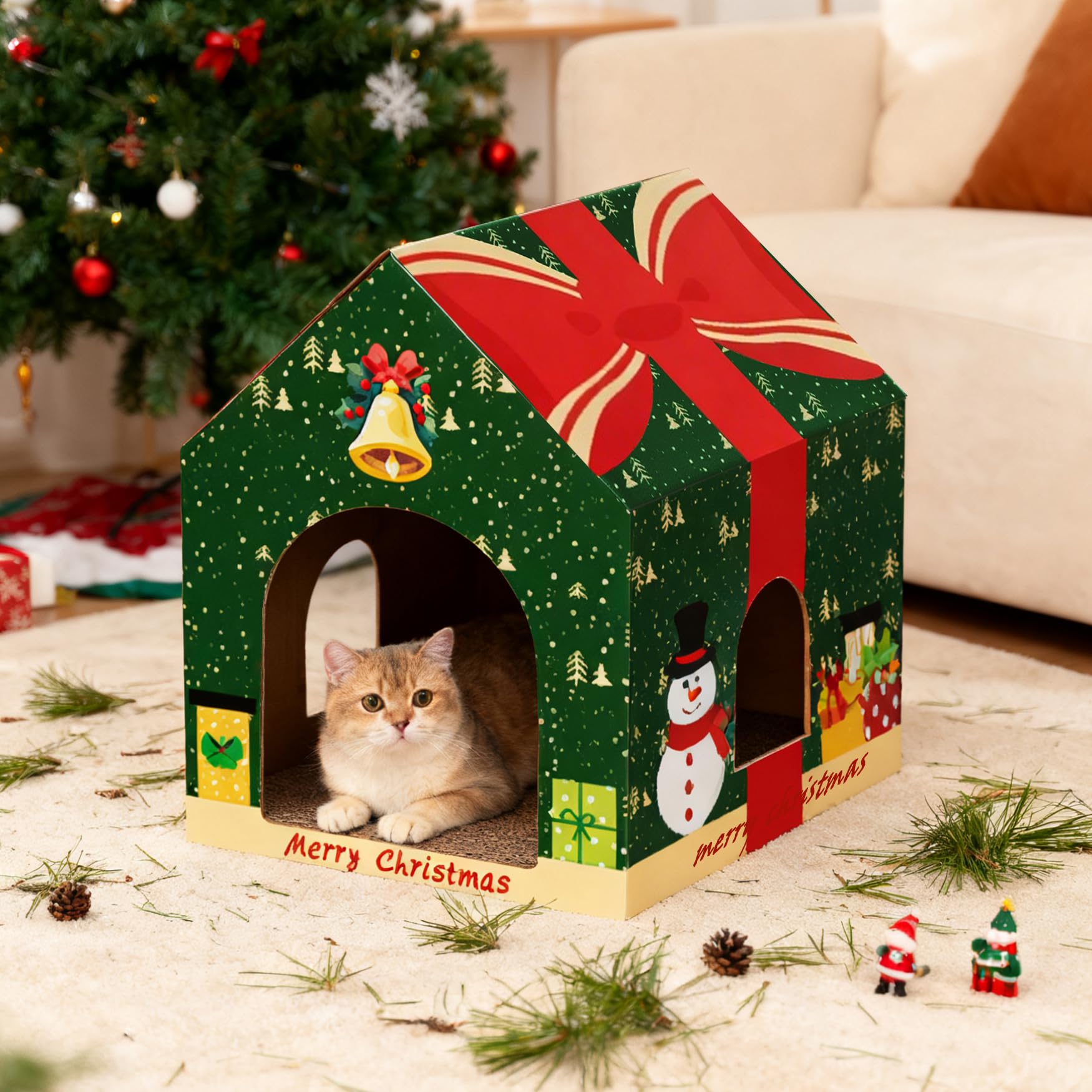 Tisoloow cat house interior view shows a roomy play and nap space.