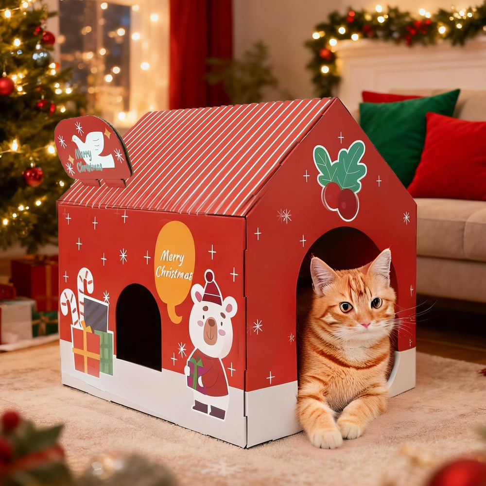 Tisoloow Christmas Cat House interior is spacious for comfortable lounging.