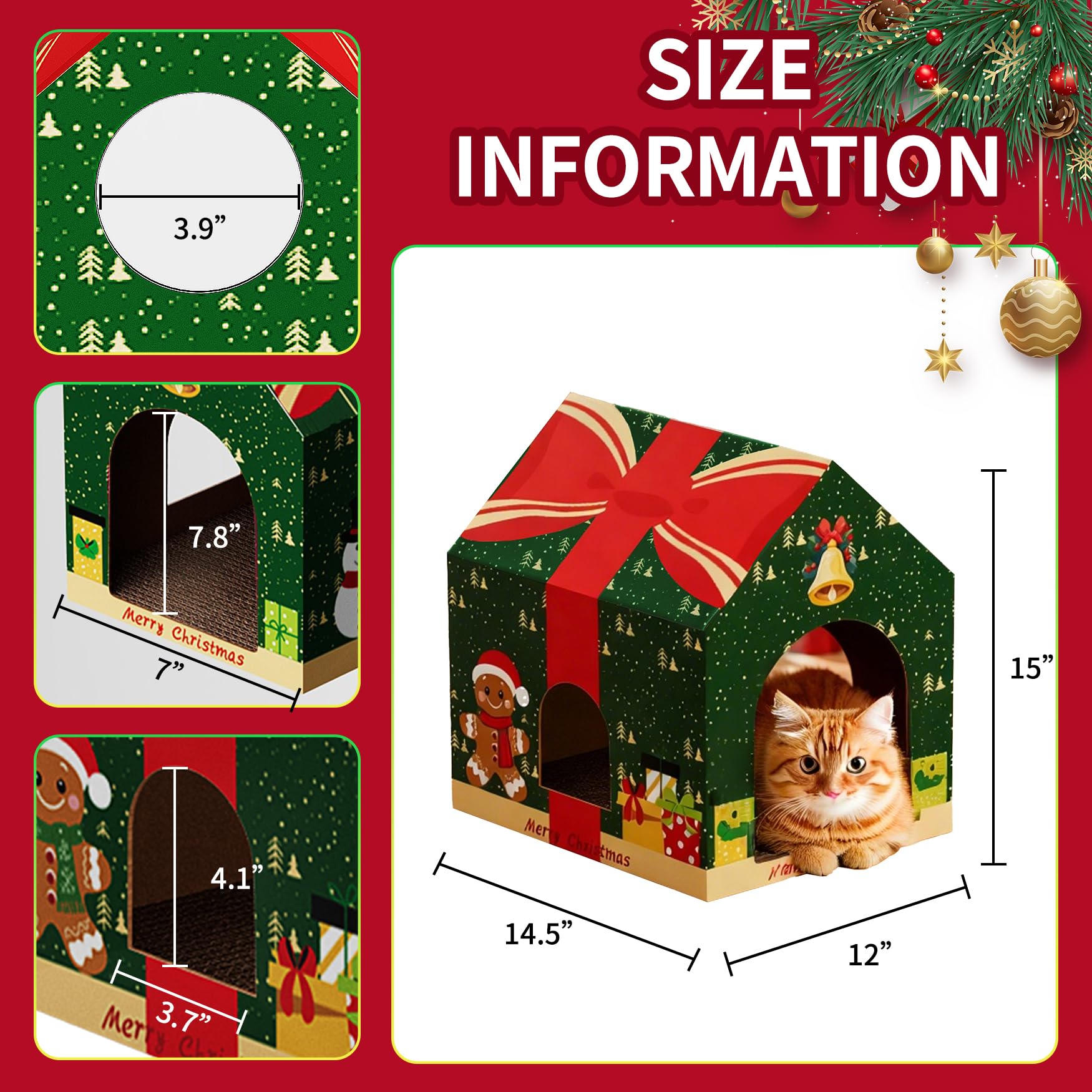 Tisoloow cozy cat house offers a festive, indoor retreat for cats.