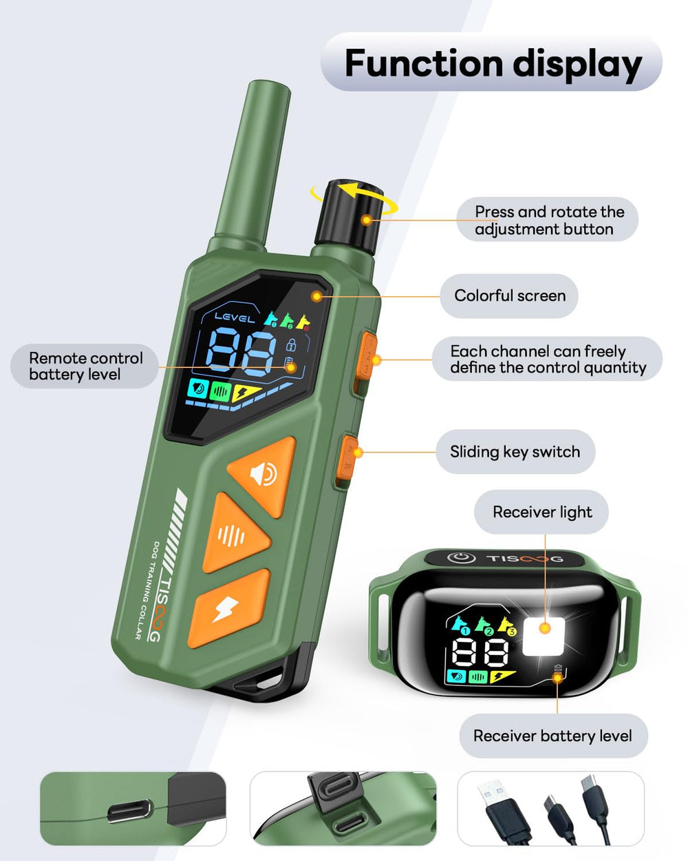 TISOOG rechargeable battery and charging setup for convenient power.