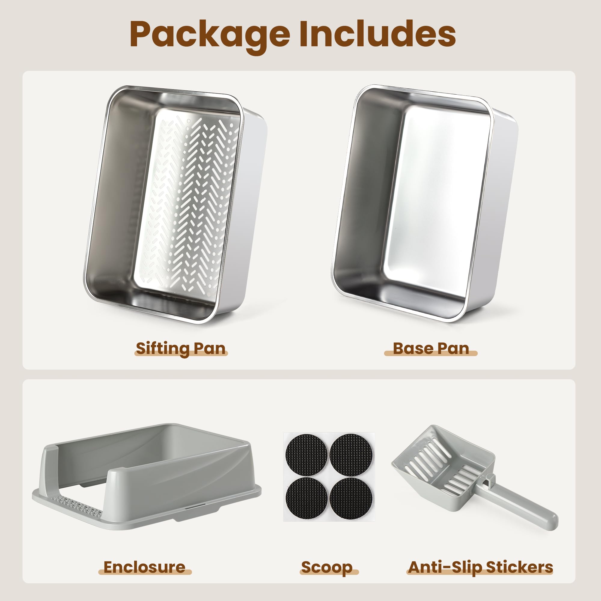 TIUUBT includes plastic scoop and four anti-slip pads for stability.