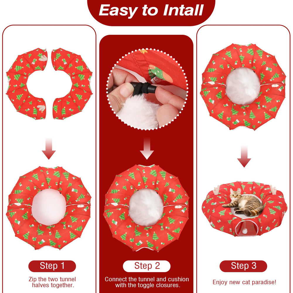 Tivray cat tunnel bed decoration-ready Christmas design invites festive pet moments.