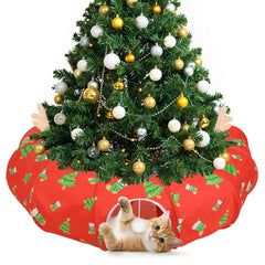 Tivray cat tunnel bed under Christmas tree angle view offers cozy play and nap space.