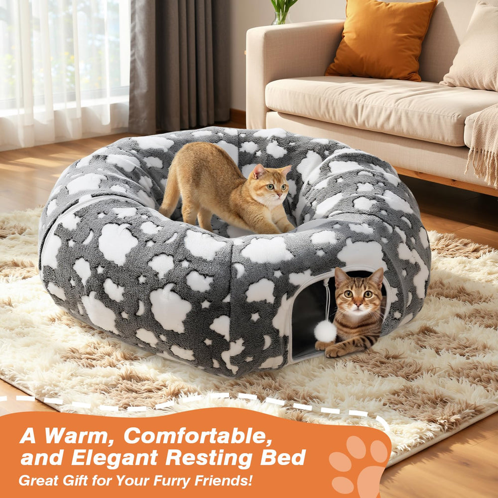 Tivray cat tunnel easy care with machine-washable cover keeps bedding tidy.