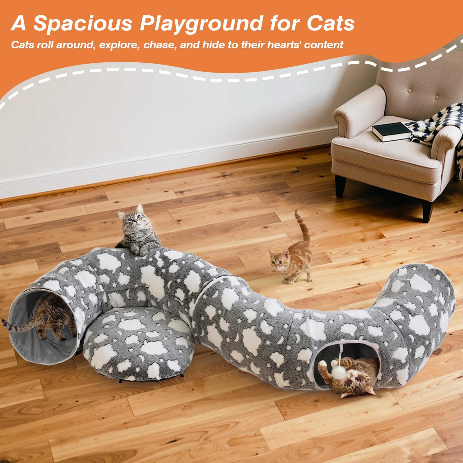 Tivray cat tunnel foldable peekaboo enables quick setup for spontaneous fun.