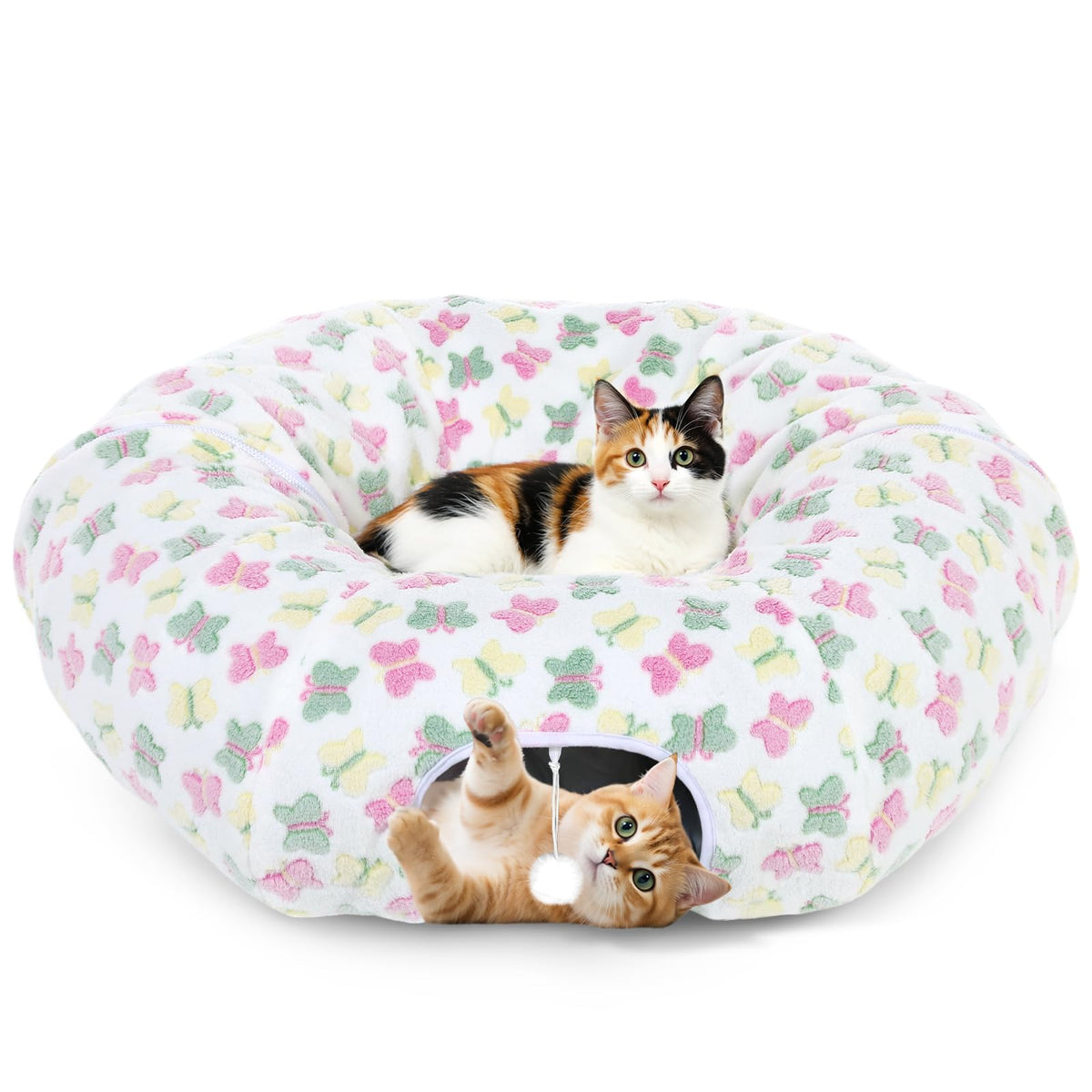 Tivray Christmas Cat Tunnels bed shows a cozy tunnel bed for feline naps.