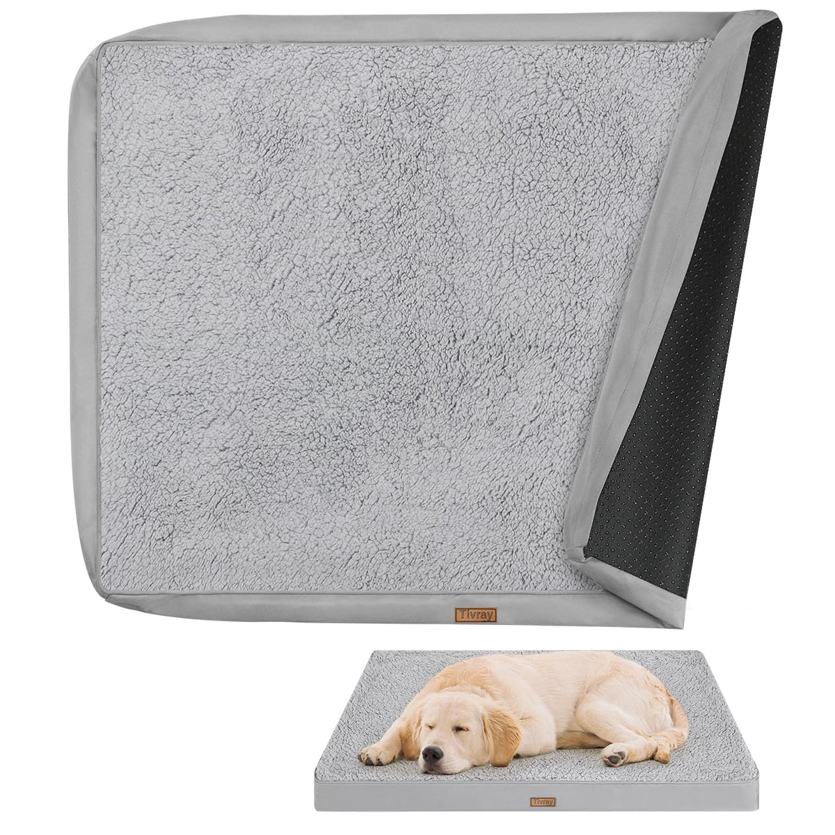 Tivray dog bed cover front view in grey with plush fabric for cozy naps