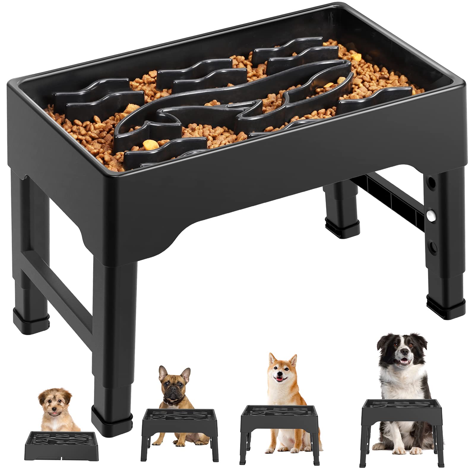 Tivray elevated slow feeder bowl demonstrates adjustable height for growing dogs.