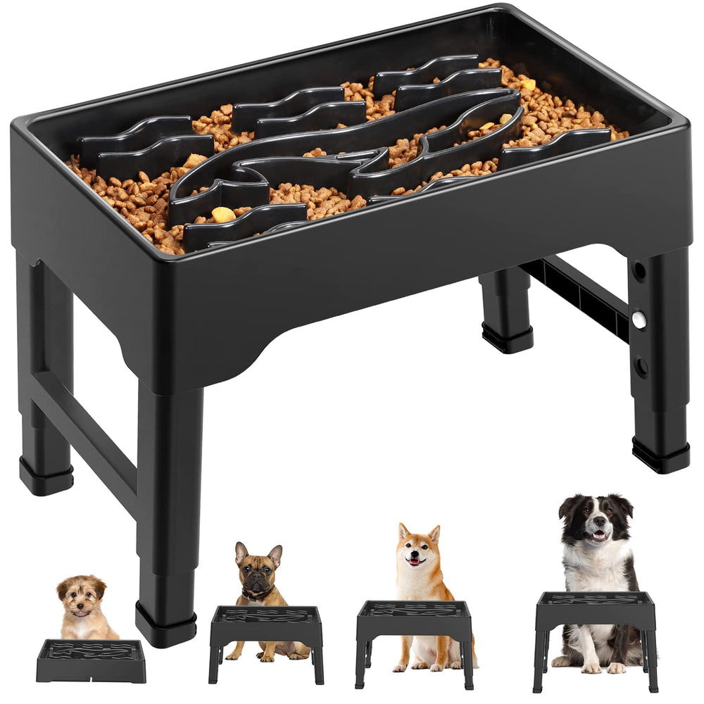 Tivray elevated slow feeder bowl demonstrates adjustable height for growing dogs.