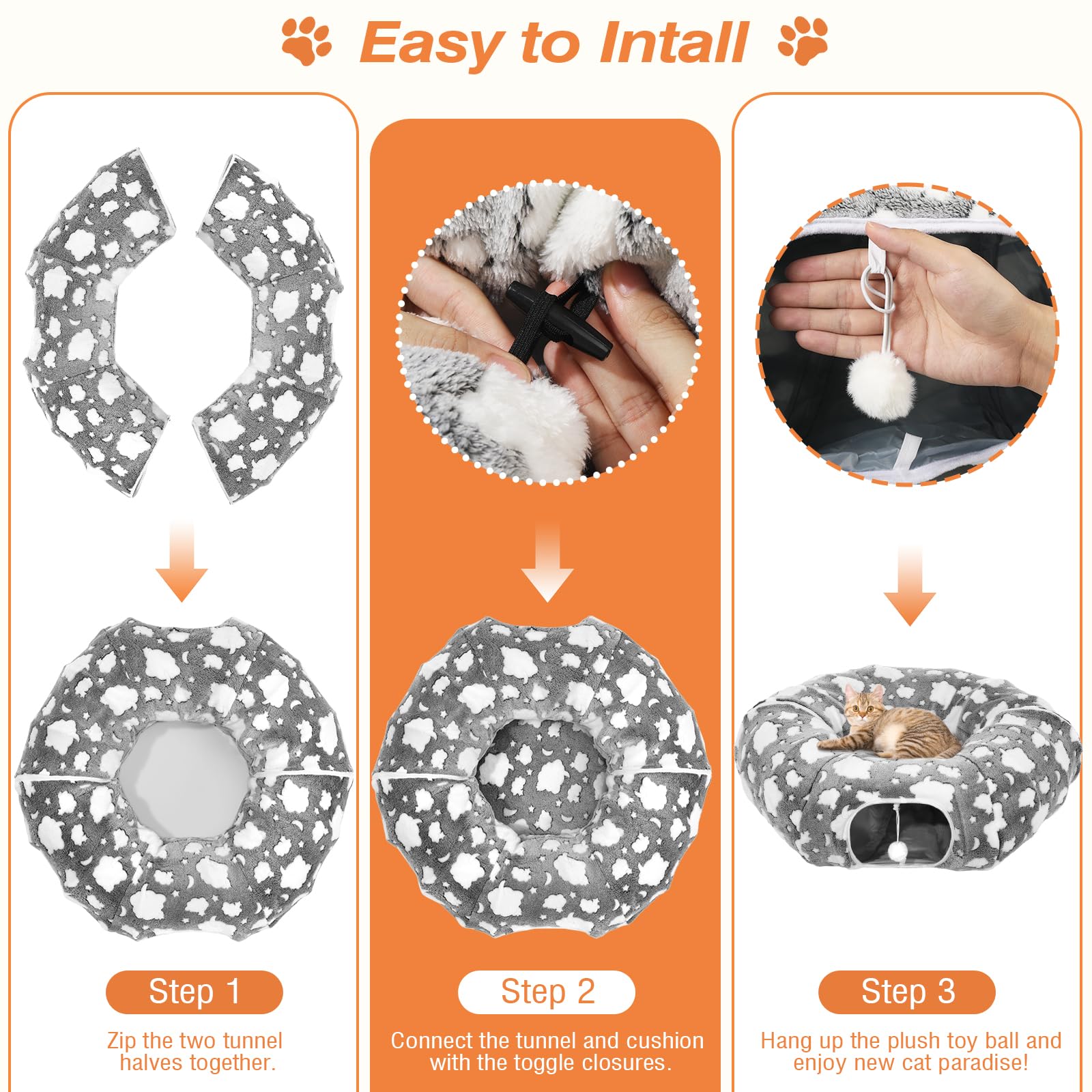 Tivray gray cloud cat tunnel blends with home interiors for daily use.