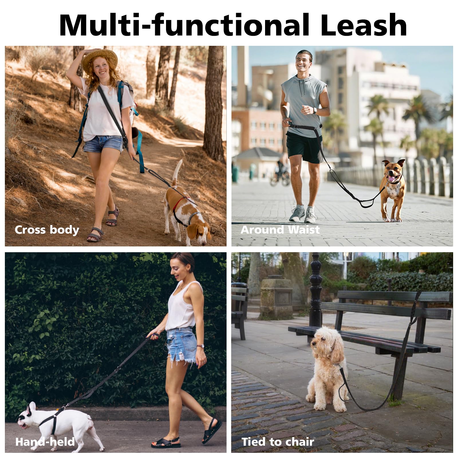 Tivray hands-free leash adjustable length fits various body shapes and walking styles