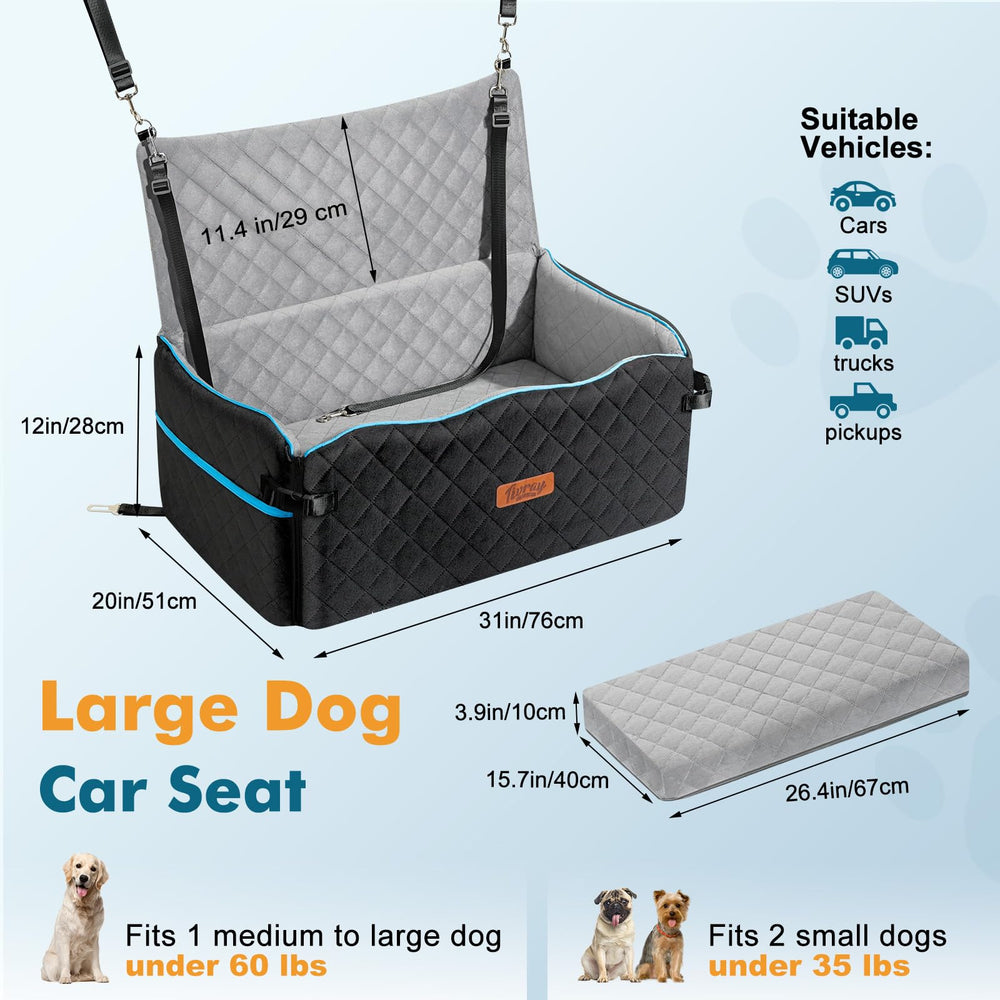 Tivray large dog car seat back-seat installation shows secure mounting.