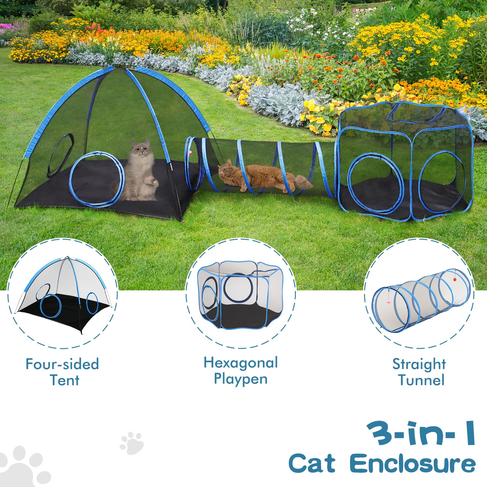 Tivray Outdoor Cat Enclosure hexagon playpen enables roomy outdoor exploration.