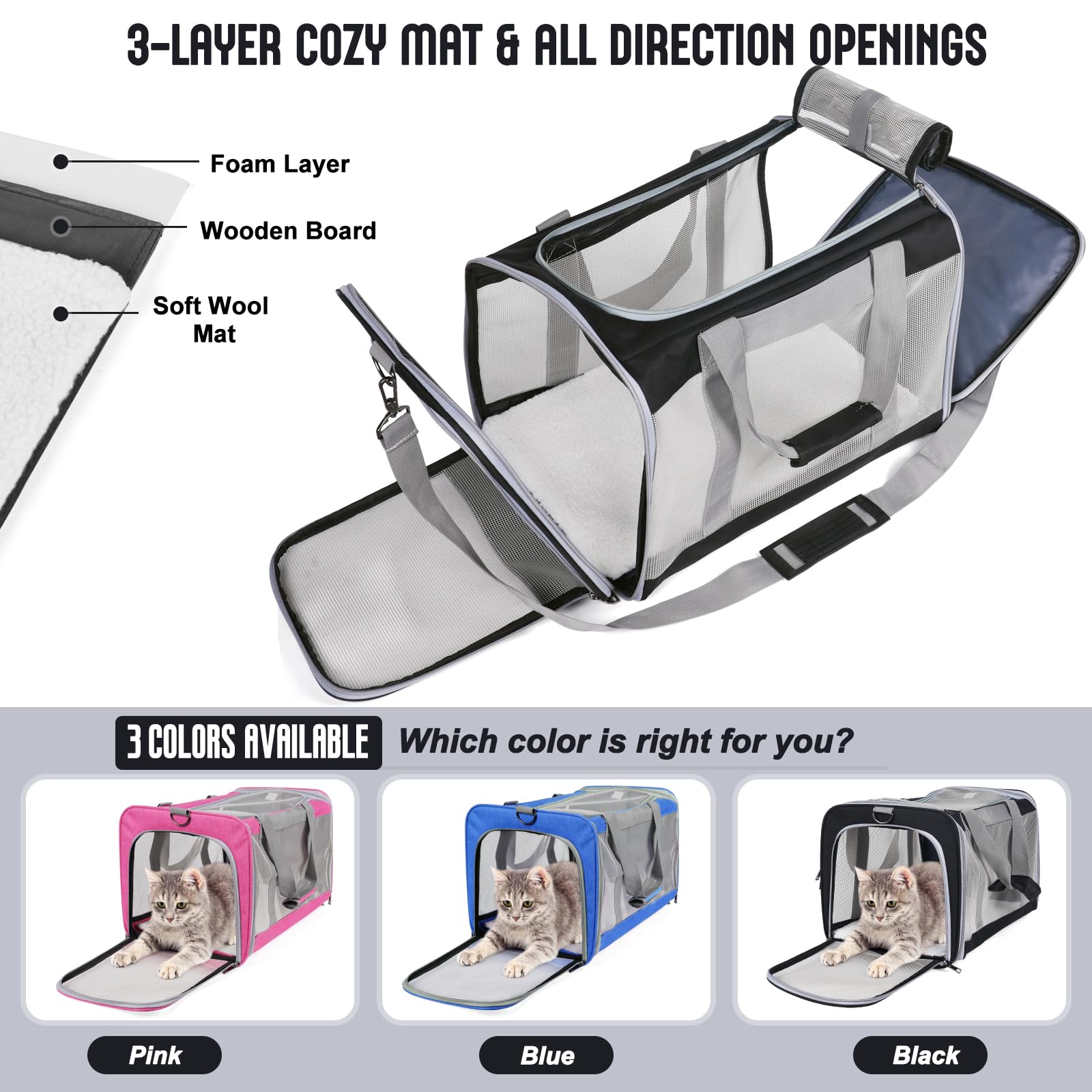 TIYOLAT cat carrier dual entrances simplify entry and exit for pets.
