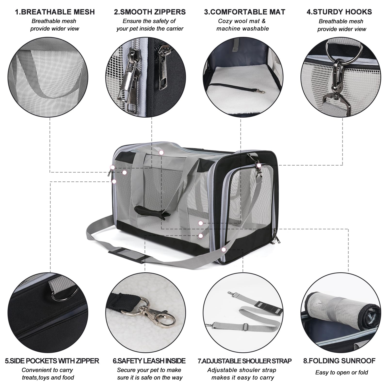 TIYOLAT cat carrier includes safety leash clip for added security during trips.