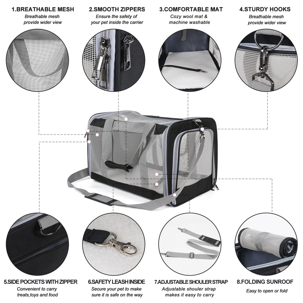 TIYOLAT cat carrier includes safety leash clip for added security during trips.