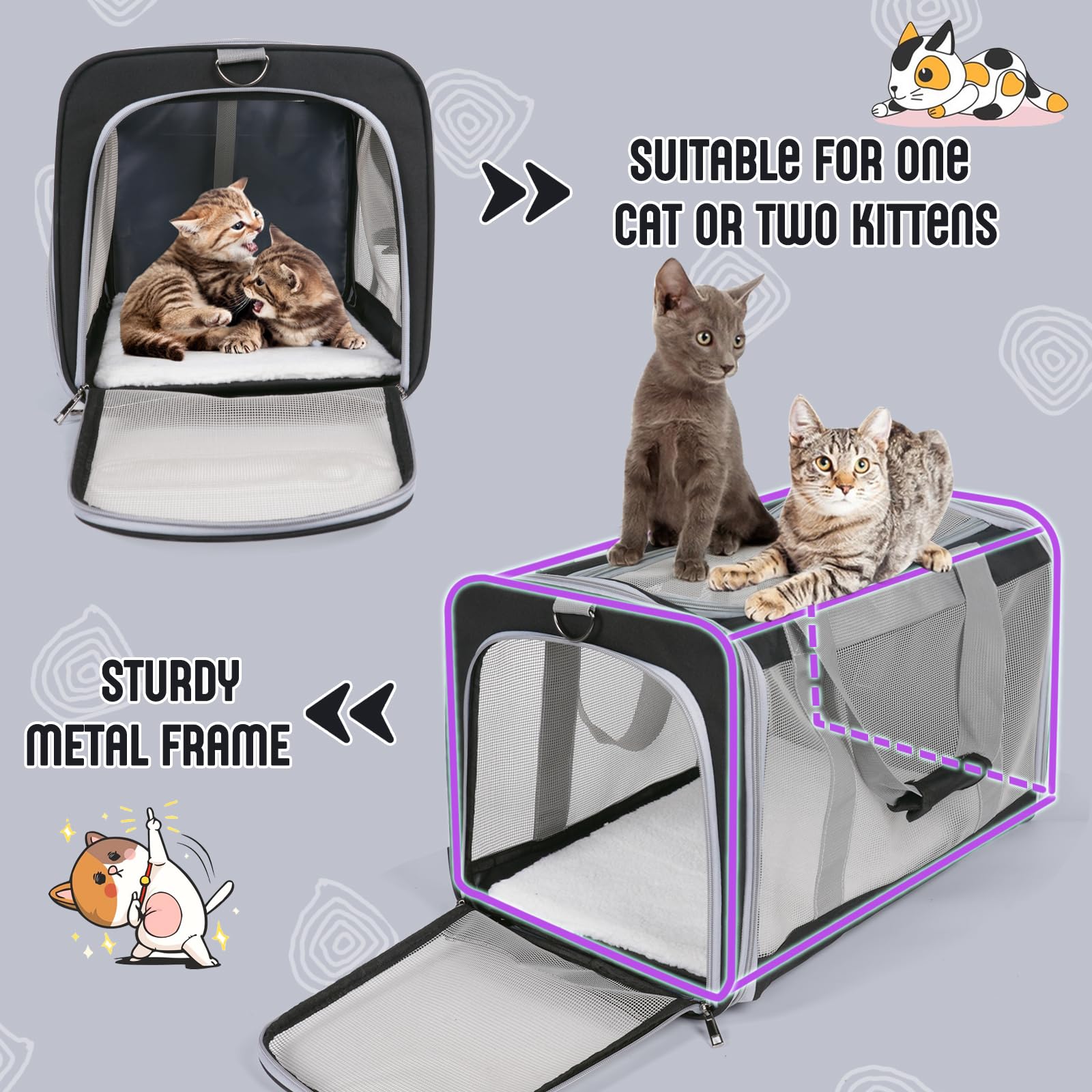 TIYOLAT cat carrier features adjustable shoulder strap and handle for versatile transport.