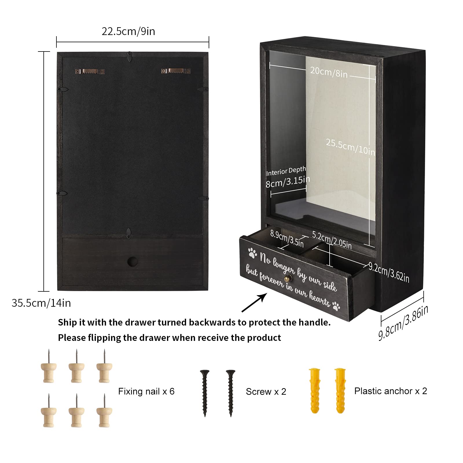 TJ.MOREE dog memorial shadow box divider shows removable partition for larger items