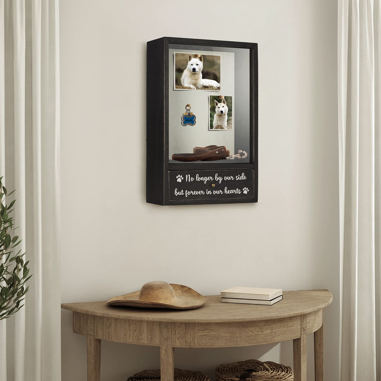 TJ.MOREE dog memorial shadow box frame close-up emphasizes vintage style that fits any décor