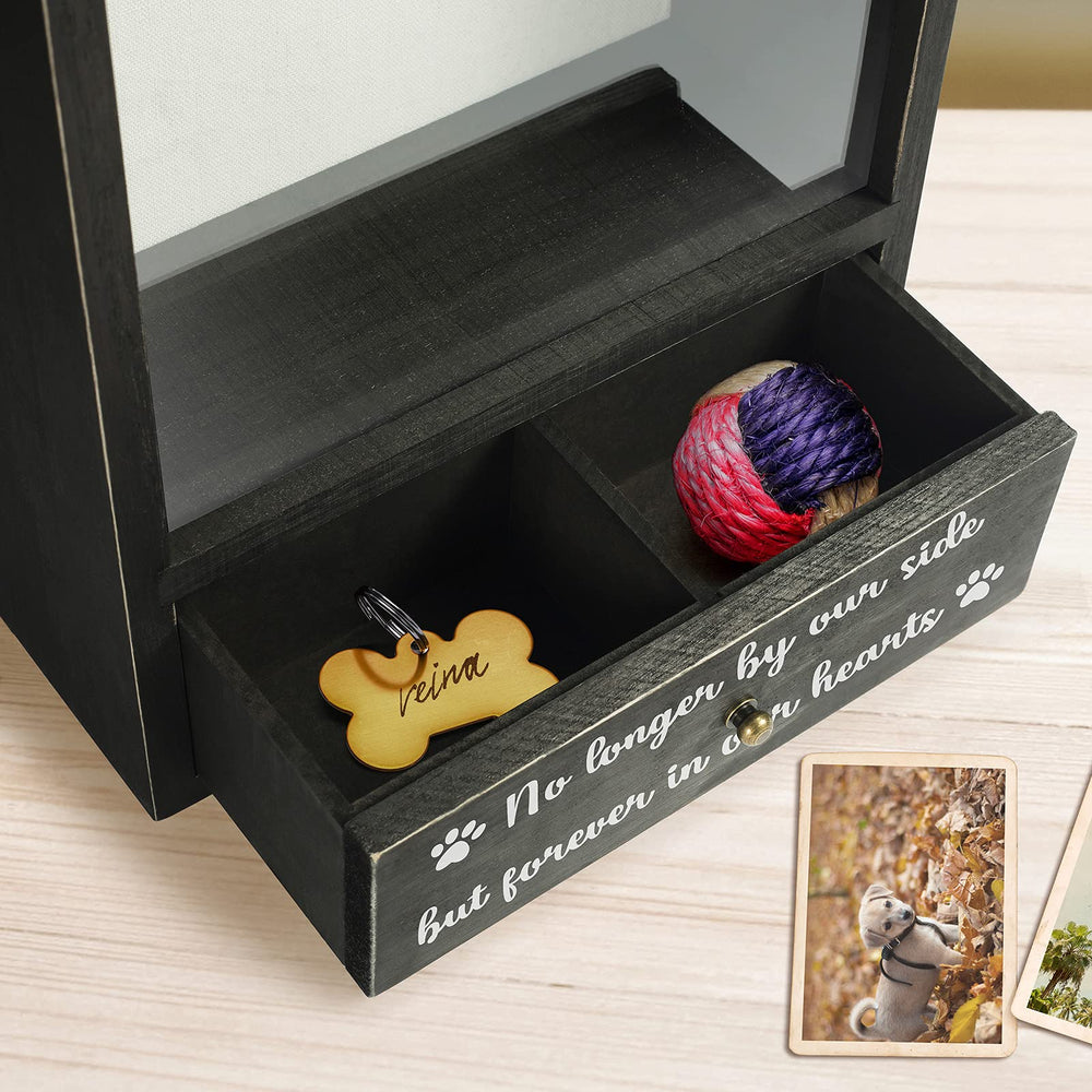 TJ.MOREE dog memorial shadow box hooks image shows easy wall mounting with two metal hooks
