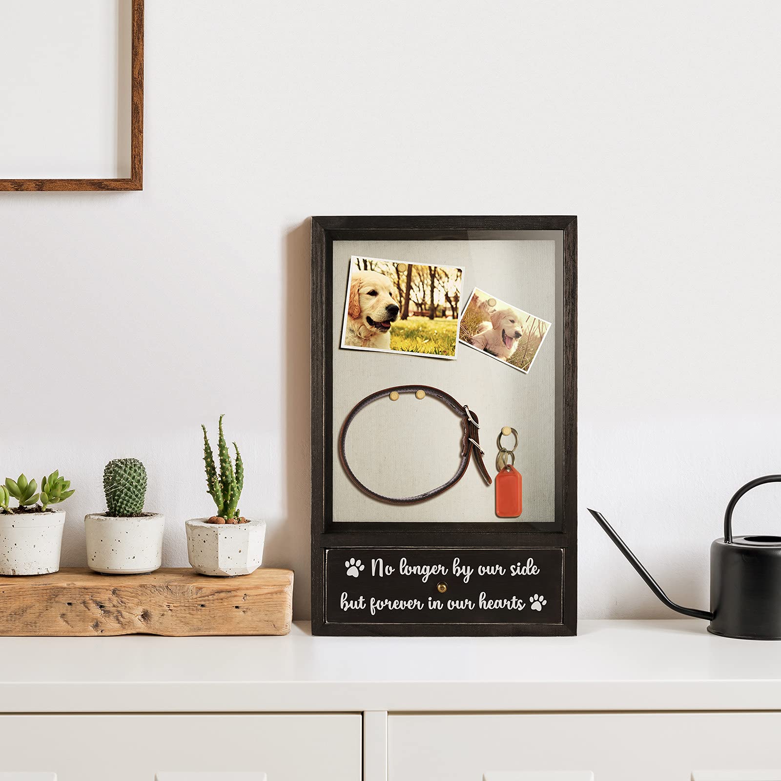 TJ.MOREE dog memorial shadow box interior depth offers space for ashes, collars, and small mementos