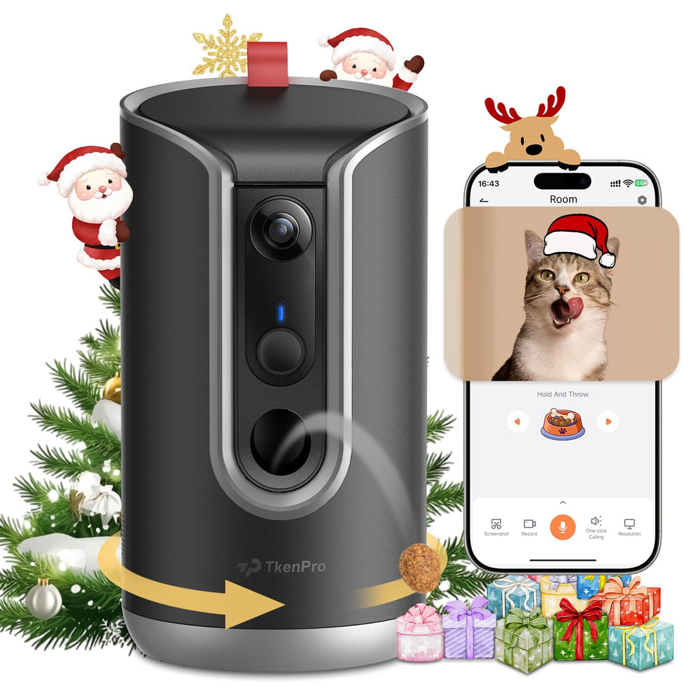 TKENPRO 2K pet camera with remote treat tossing enables interactive feeding from anywhere
