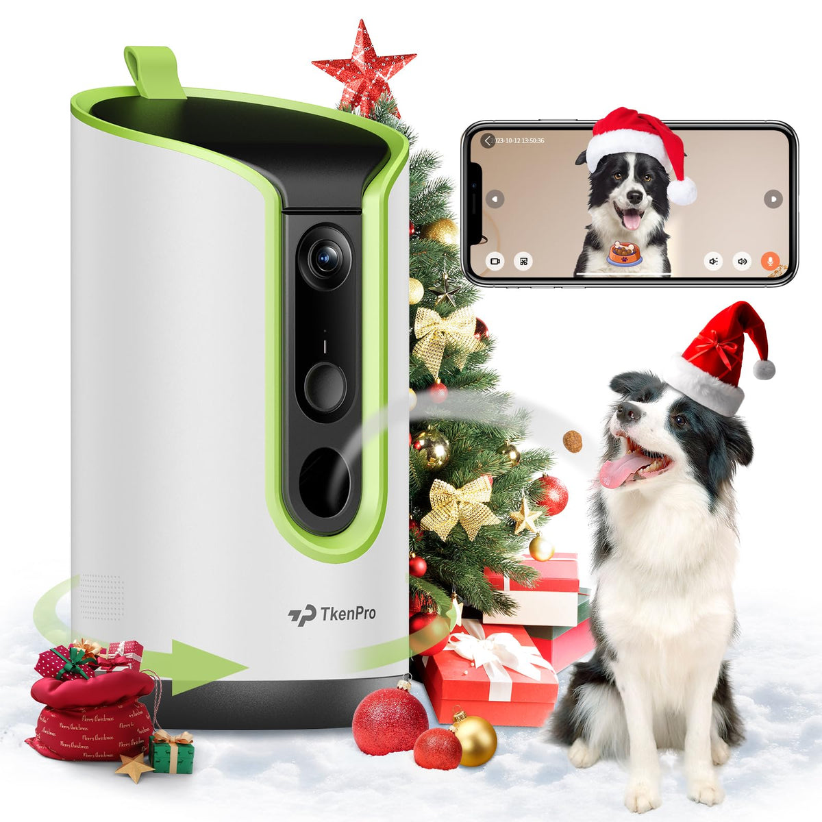 TKENPRO 5MP Ultra HD pet camera front view for clear room monitoring.