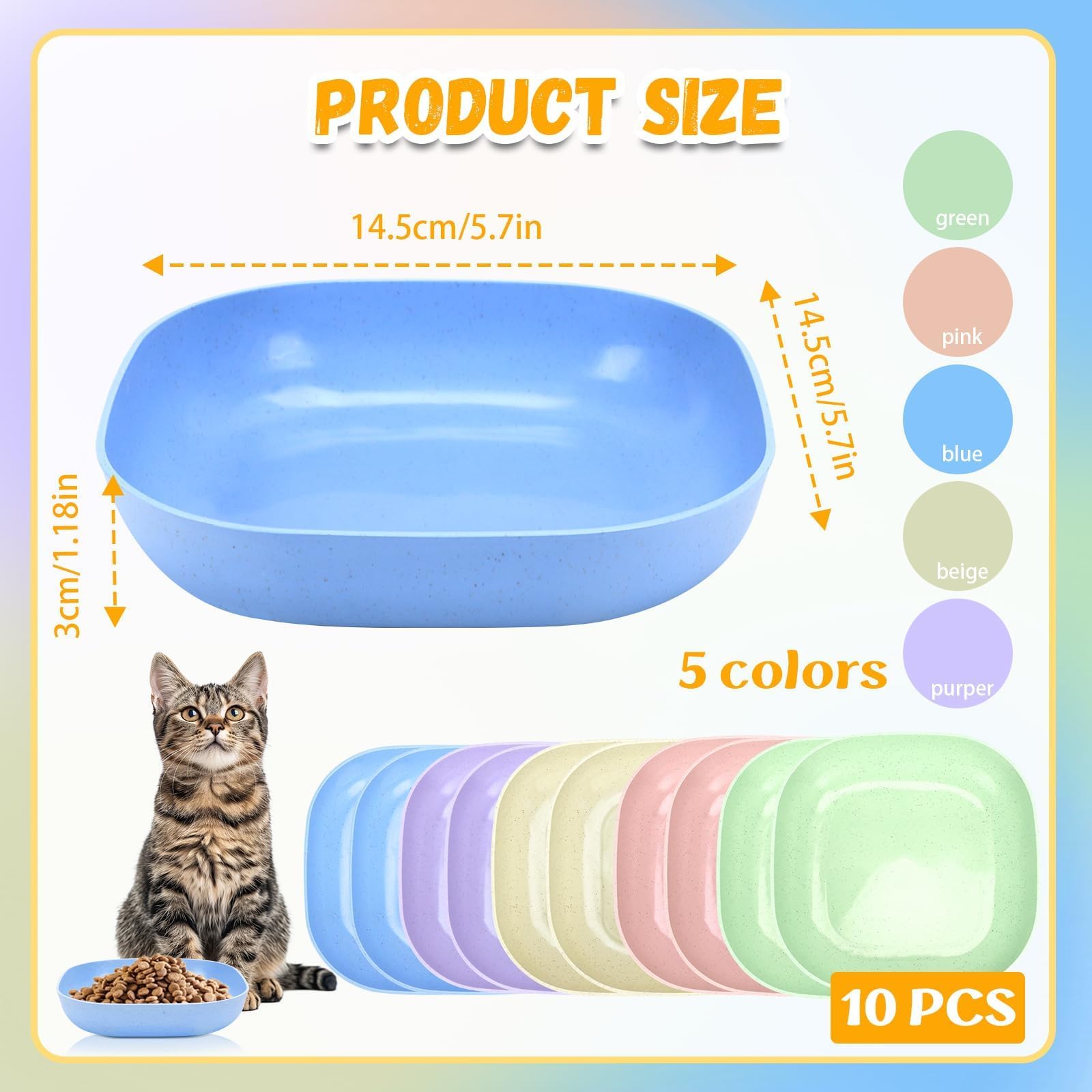 TKOnline wide-mouth cat bowls measure 5.7 inches for whisker-friendly meals.