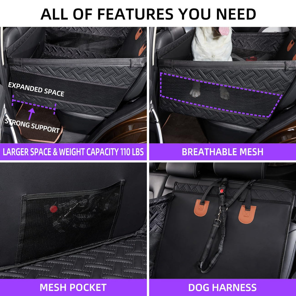 TKYZ dog car seat hammock setup shows family-friendly vehicle arrangement.