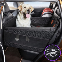TKYZ large dog car seat front view demonstrates durable PU leather protection for backseat.