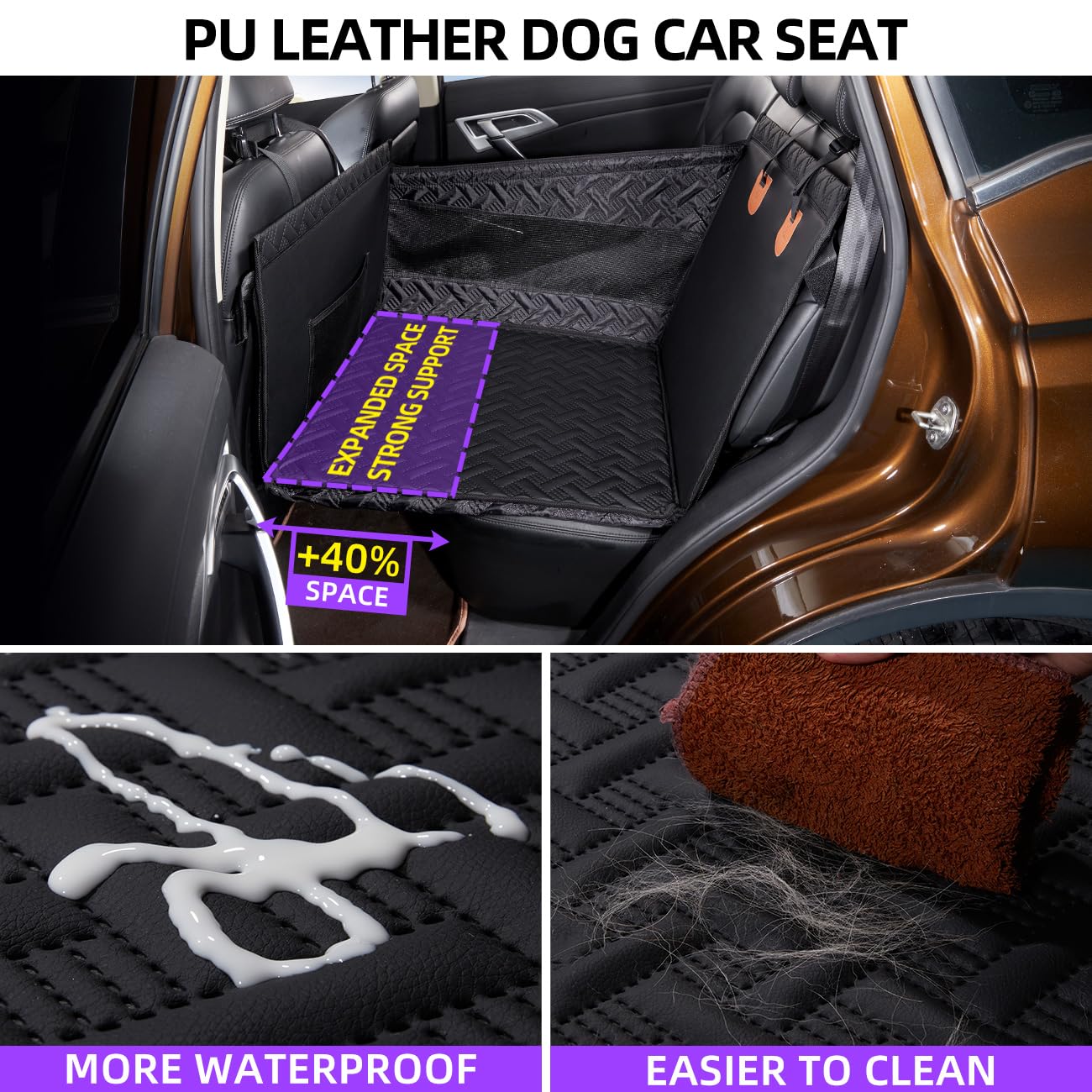TKYZ waterproof dog seat cover backseat demonstrates mess resistance during travel.
