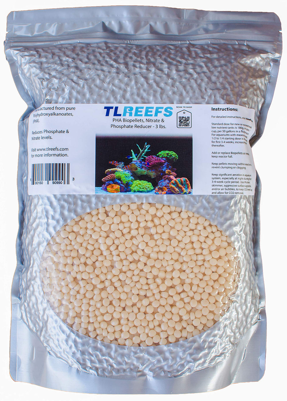 TL Reefs Premium Biopellets close-up showing aquarium pellets that support nutrient control.