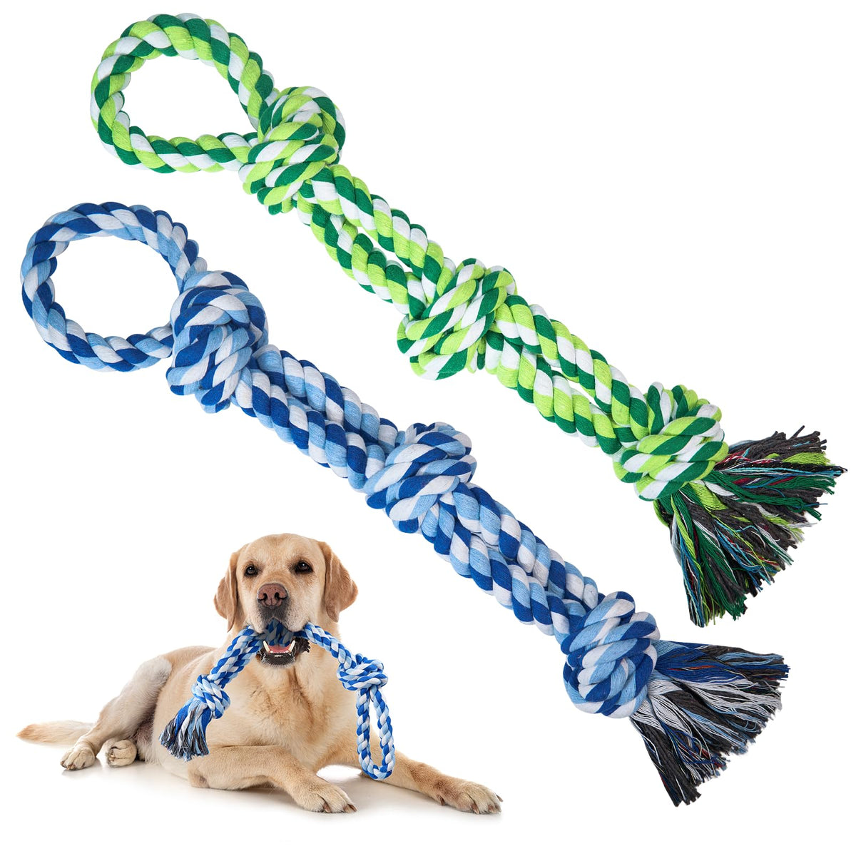 TLAZZ dog rope toy close-up shows durable knots for aggressive chewers