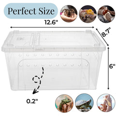 Tlence reptile feeding box side view highlighting compact footprint for storage