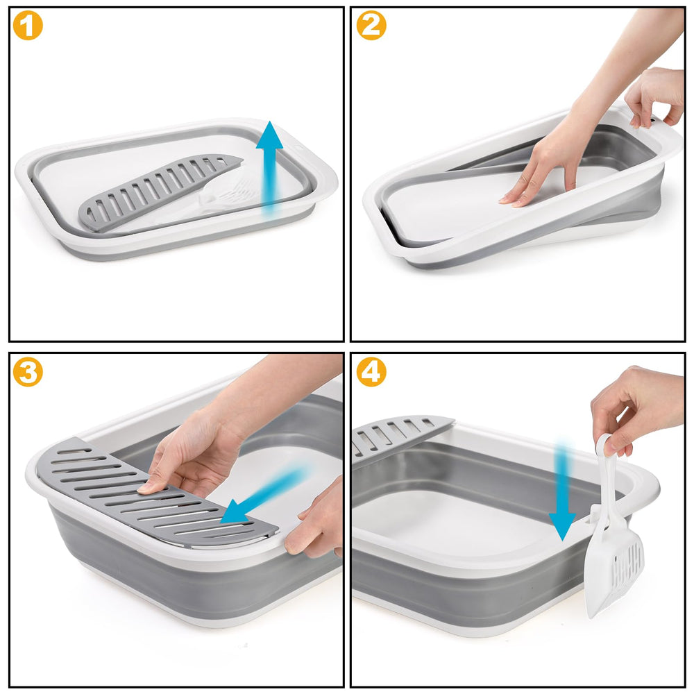 Tlence collapsible cat litter box height-adjustable sides provide stability