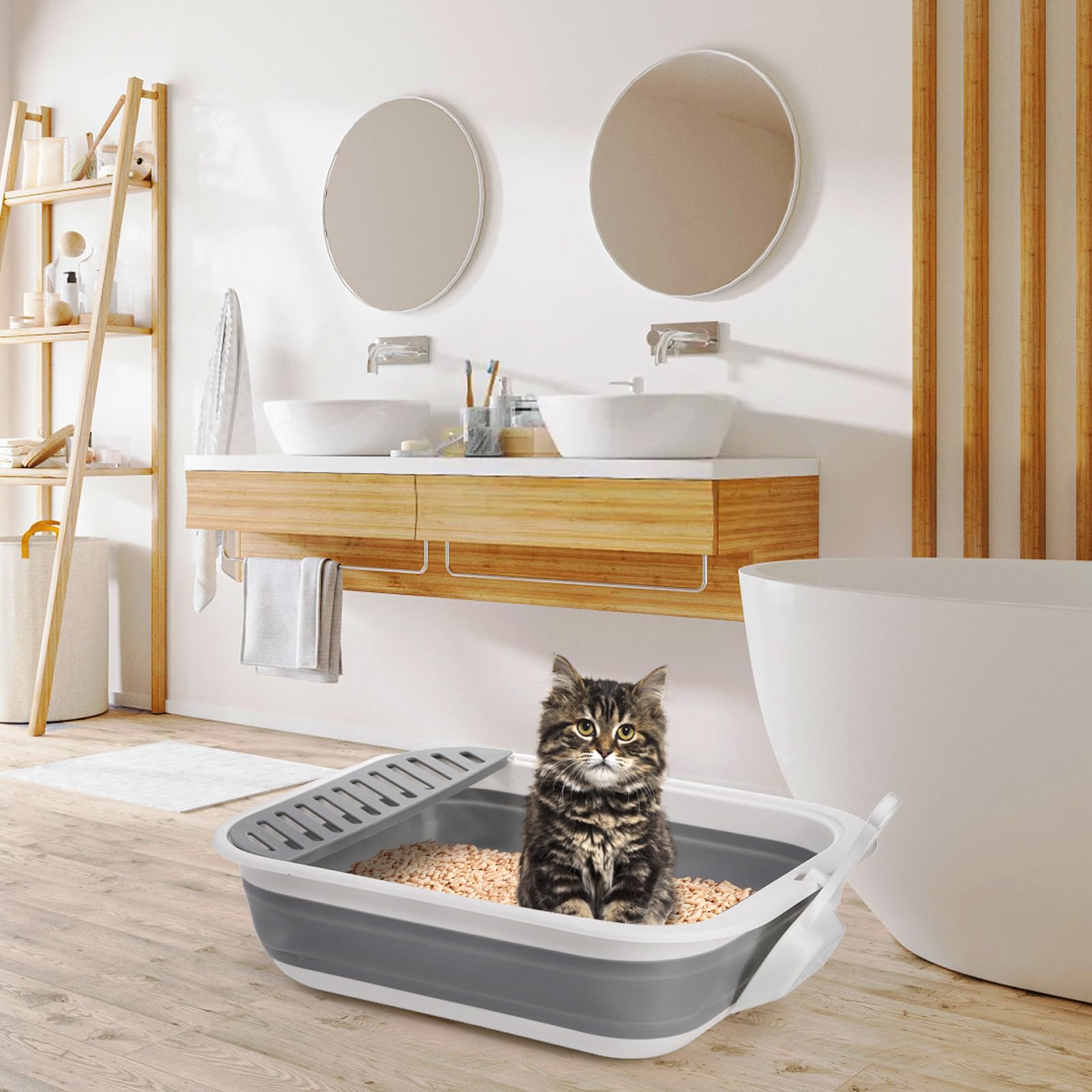 Tlence collapsible cat litter box ready for travel and car use