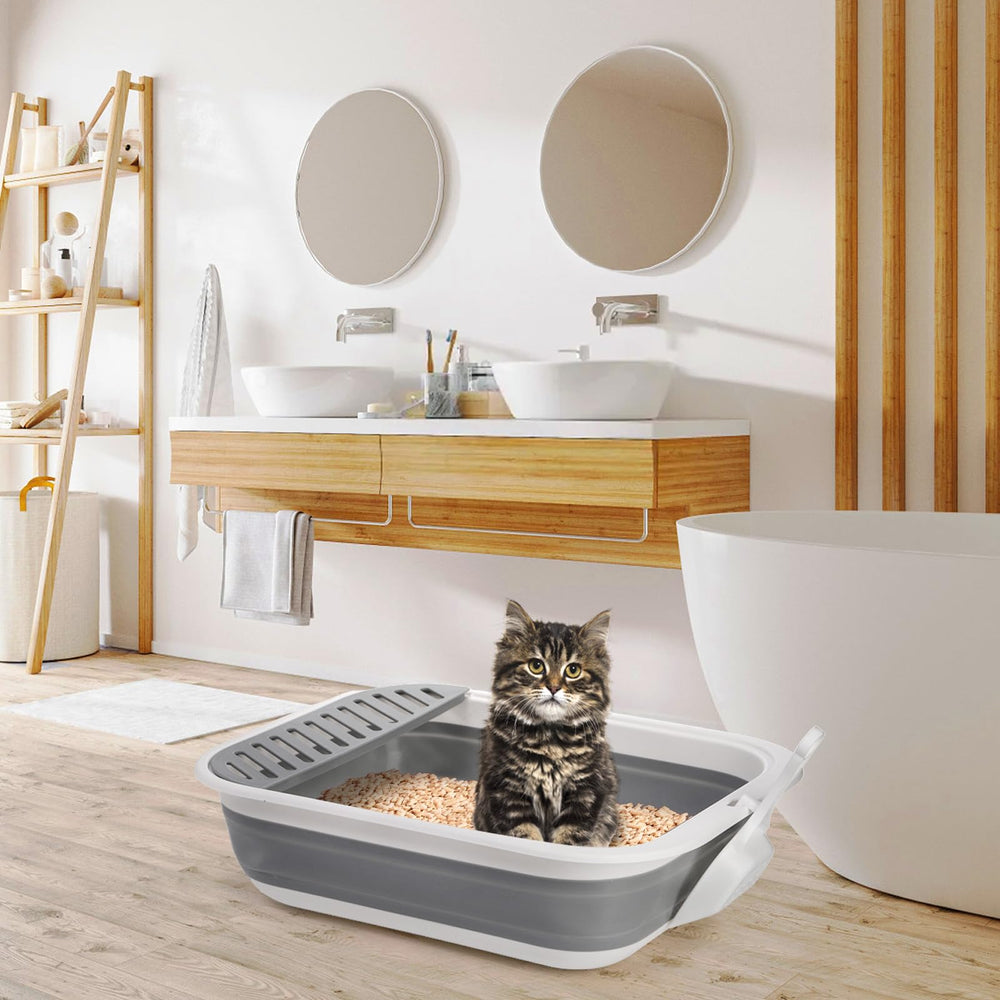 Tlence collapsible cat litter box ready for travel and car use